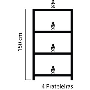 ESTANTE MET. LISA 4 PRAT. LISAS BRANCA-150X75X30CM